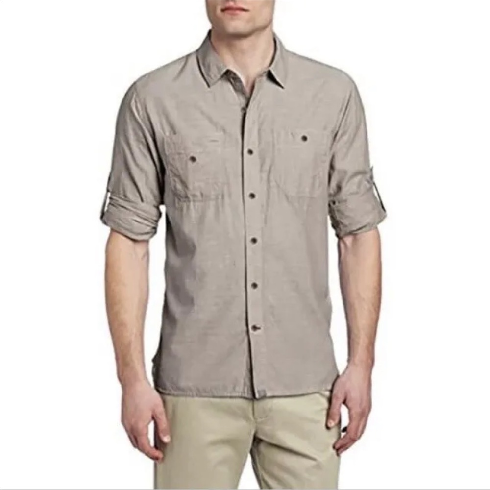 Horny Toad Men’s Light Tan Honcho Organic Cotton Button Down Long Sleeve Top - Picture 1 of 8